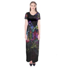 Grunge Paint Splatter Splash Ink Short Sleeve Maxi Dress by Pakrebo