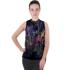 Grunge Paint Splatter Splash Ink Mock Neck Chiffon Sleeveless Top