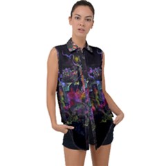 Grunge Paint Splatter Splash Ink Sleeveless Chiffon Button Shirt