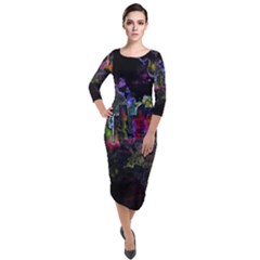 Grunge Paint Splatter Splash Ink Quarter Sleeve Midi Velour Bodycon Dress