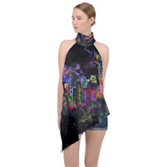 Grunge Paint Splatter Splash Ink Halter Asymmetric Satin Top