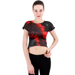 Red Black Fractal Mandelbrot Art Wallpaper Crew Neck Crop Top by Pakrebo