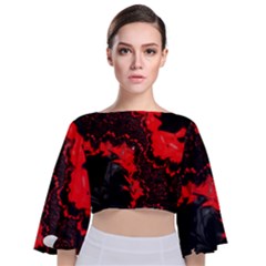 Red Black Fractal Mandelbrot Art Wallpaper Tie Back Butterfly Sleeve Chiffon Top by Pakrebo