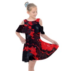 Red Black Fractal Mandelbrot Art Wallpaper Kids  Shoulder Cutout Chiffon Dress by Pakrebo