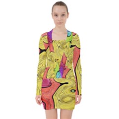 Pattern Background Abstract V-neck Bodycon Long Sleeve Dress by Pakrebo