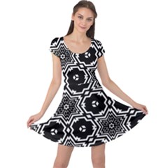 Black And White Pattern Background Structure Cap Sleeve Dress