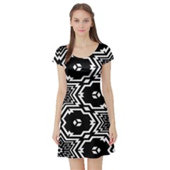 Black And White Pattern Background Structure Short Sleeve Skater Dress by Pakrebo