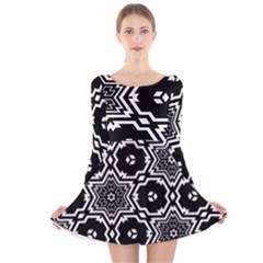 Black And White Pattern Background Structure Long Sleeve Velvet Skater Dress by Pakrebo