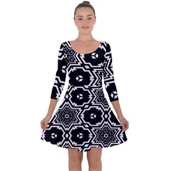 Black And White Pattern Background Structure Quarter Sleeve Skater Dress by Pakrebo