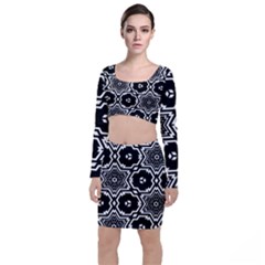 Black And White Pattern Background Structure Top And Skirt Sets by Pakrebo