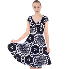 Black And White Pattern Background Structure Cap Sleeve Front Wrap Midi Dress by Pakrebo