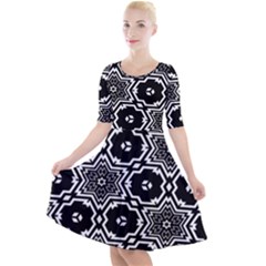 Black And White Pattern Background Structure Quarter Sleeve A-line Dress by Pakrebo