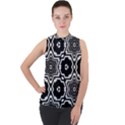 Black And White Pattern Background Structure Mock Neck Chiffon Sleeveless Top View1