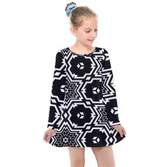 Black And White Pattern Background Structure Kids  Long Sleeve Dress by Pakrebo