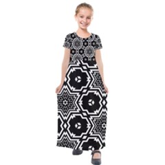 Black And White Pattern Background Structure Kids  Short Sleeve Maxi Dress by Pakrebo