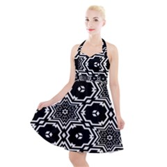 Black And White Pattern Background Structure Halter Party Swing Dress  by Pakrebo