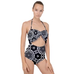 Black And White Pattern Background Structure Scallop Top Cut Out Swimsuit by Pakrebo