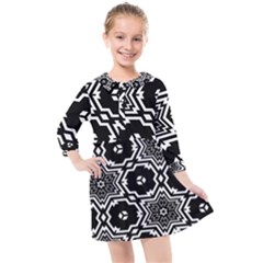 Black And White Pattern Background Structure Kids  Quarter Sleeve Shirt Dress by Pakrebo