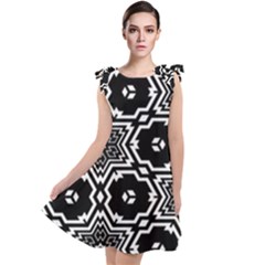 Black And White Pattern Background Structure Tie Up Tunic Dress