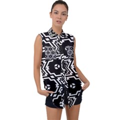 Black And White Pattern Background Structure Sleeveless Chiffon Button Shirt