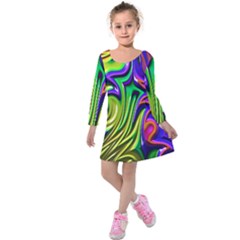 Fractal Mandelbrot Art Wallpaper Kids  Long Sleeve Velvet Dress by Pakrebo