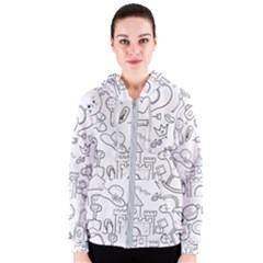 Baby Hand Sketch Drawn Toy Doodle Women s Zipper Hoodie by Pakrebo