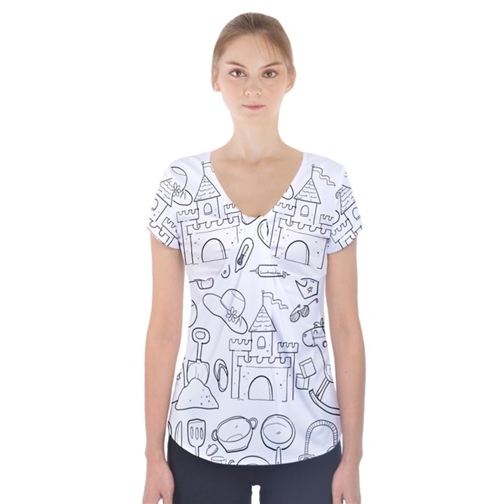 Baby Hand Sketch Drawn Toy Doodle Short Sleeve Front Detail Top