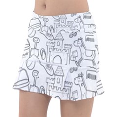 Baby Hand Sketch Drawn Toy Doodle Tennis Skirt by Pakrebo