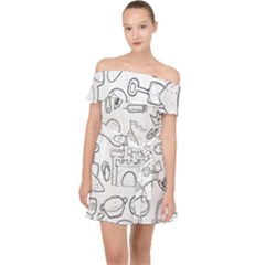 Baby Hand Sketch Drawn Toy Doodle Off Shoulder Chiffon Dress by Pakrebo