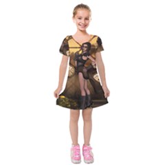 Wonderful Steampunk Lady Kids  Short Sleeve Velvet Dress by FantasyWorld7