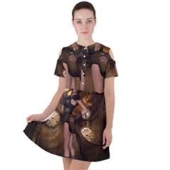 Wonderful Steampunk Lady Short Sleeve Shoulder Cut Out Dress  by FantasyWorld7