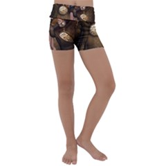 Wonderful Steampunk Lady Kids  Lightweight Velour Yoga Shorts by FantasyWorld7