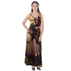 Wonderful Steampunk Lady Sleeveless Velour Maxi Dress