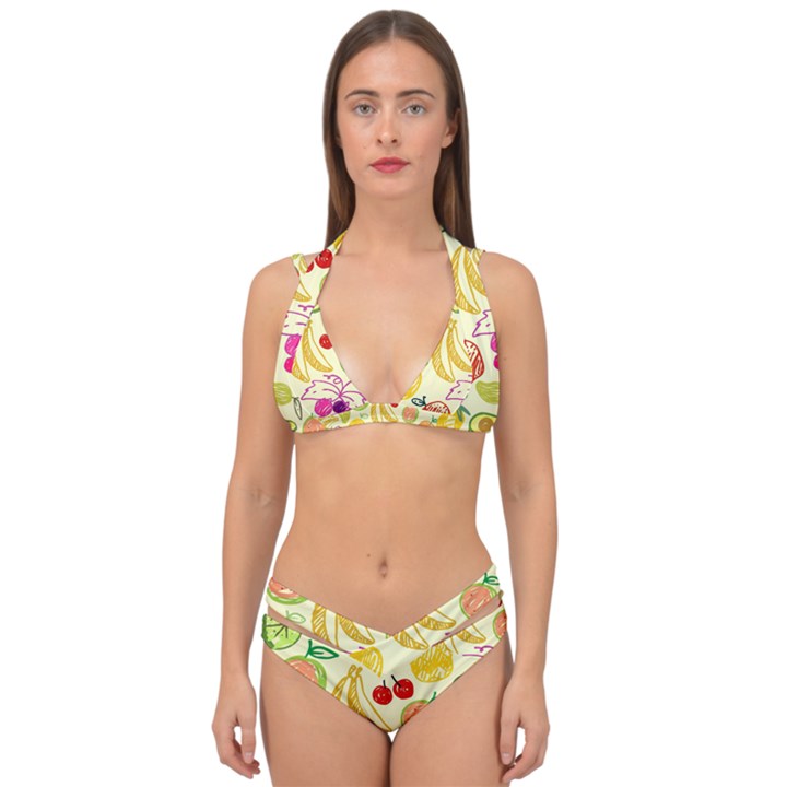 Seamless Pattern Desktop Decoration Double Strap Halter Bikini Set