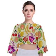 Seamless Pattern Desktop Decoration Tie Back Butterfly Sleeve Chiffon Top by Pakrebo