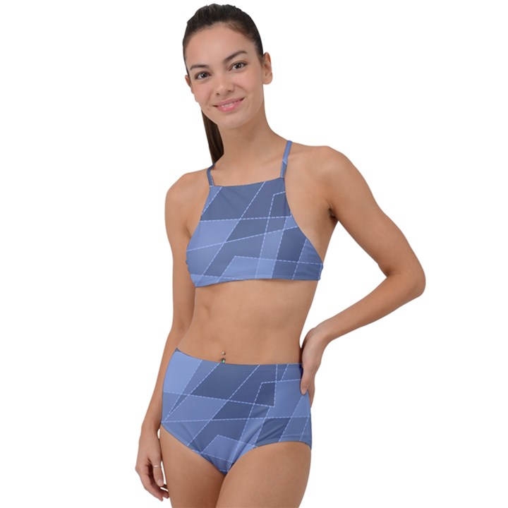 Lines Shapes Pattern Web Creative High Waist Tankini Set