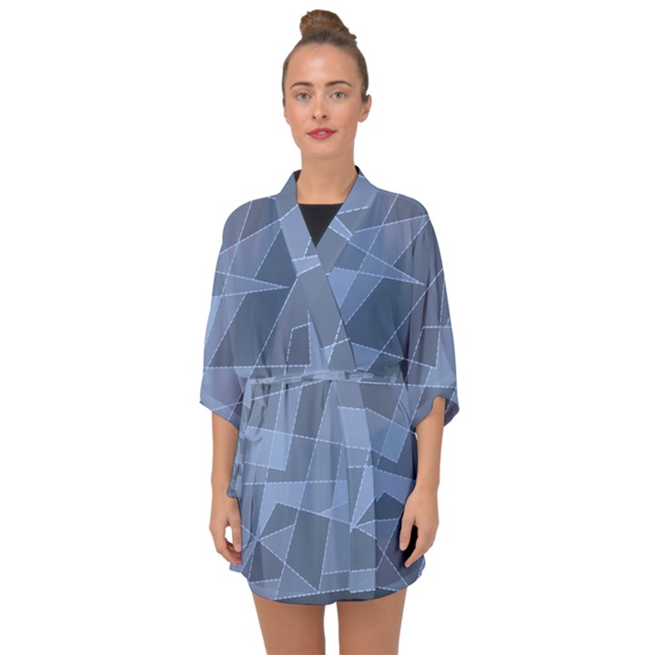 Lines Shapes Pattern Web Creative Half Sleeve Chiffon Kimono