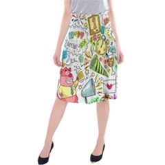 Doodle New Year Party Celebration Midi Beach Skirt by Pakrebo