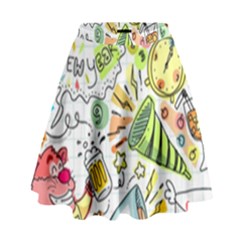 Doodle New Year Party Celebration High Waist Skirt by Pakrebo