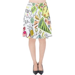 Doodle New Year Party Celebration Velvet High Waist Skirt by Pakrebo