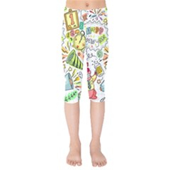 Doodle New Year Party Celebration Kids  Capri Leggings  by Pakrebo