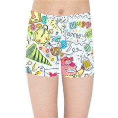 Doodle New Year Party Celebration Kids  Sports Shorts by Pakrebo