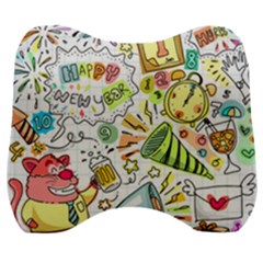 Doodle New Year Party Celebration Velour Head Support Cushion by Pakrebo