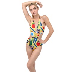 Fabric Cloth Textile Clothing Plunging Cut Out Swimsuit by Pakrebo