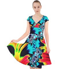 Fractal Mandelbrot Art Wallpaper Cap Sleeve Front Wrap Midi Dress