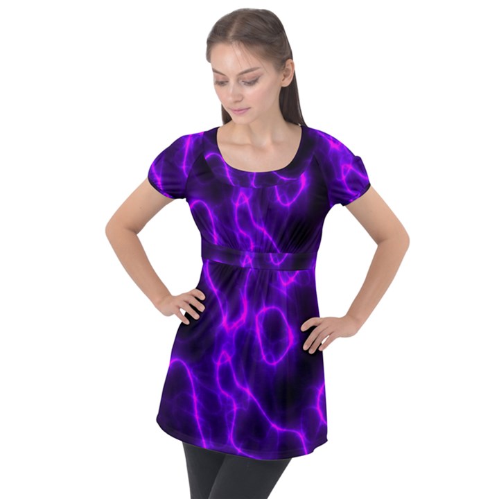 Purple Pattern Background Structure Puff Sleeve Tunic Top