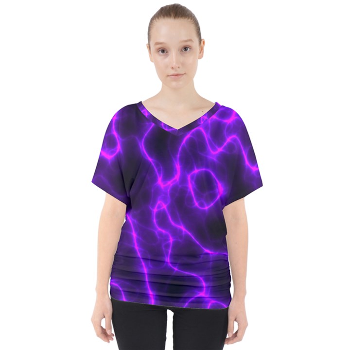 Purple Pattern Background Structure V-Neck Dolman Drape Top