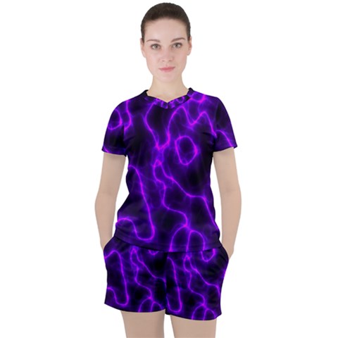 Purple Pattern Background Structure Women s Tee And Shorts Set by Pakrebo