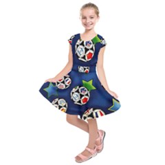 Textile Football Soccer Fabric Kids  Short Sleeve Dress by Pakrebo