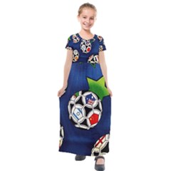 Textile Football Soccer Fabric Kids  Short Sleeve Maxi Dress by Pakrebo